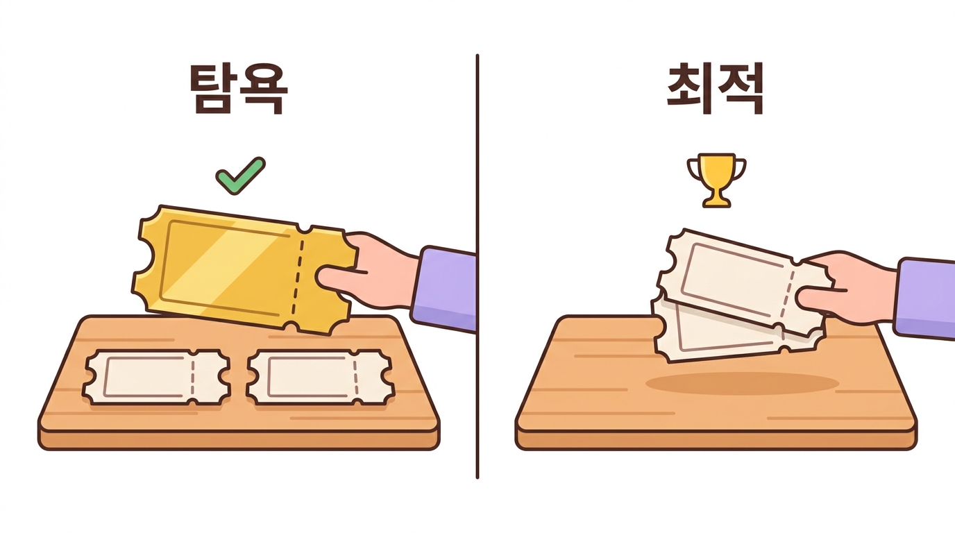탐욕 알고리즘 — 지금 제일 좋아 보이는 걸 고른다