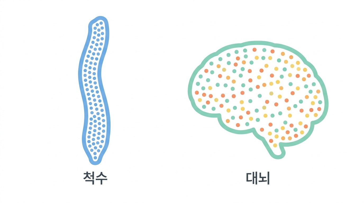 척수와 전두엽을 한 표에 — 조직 불일치