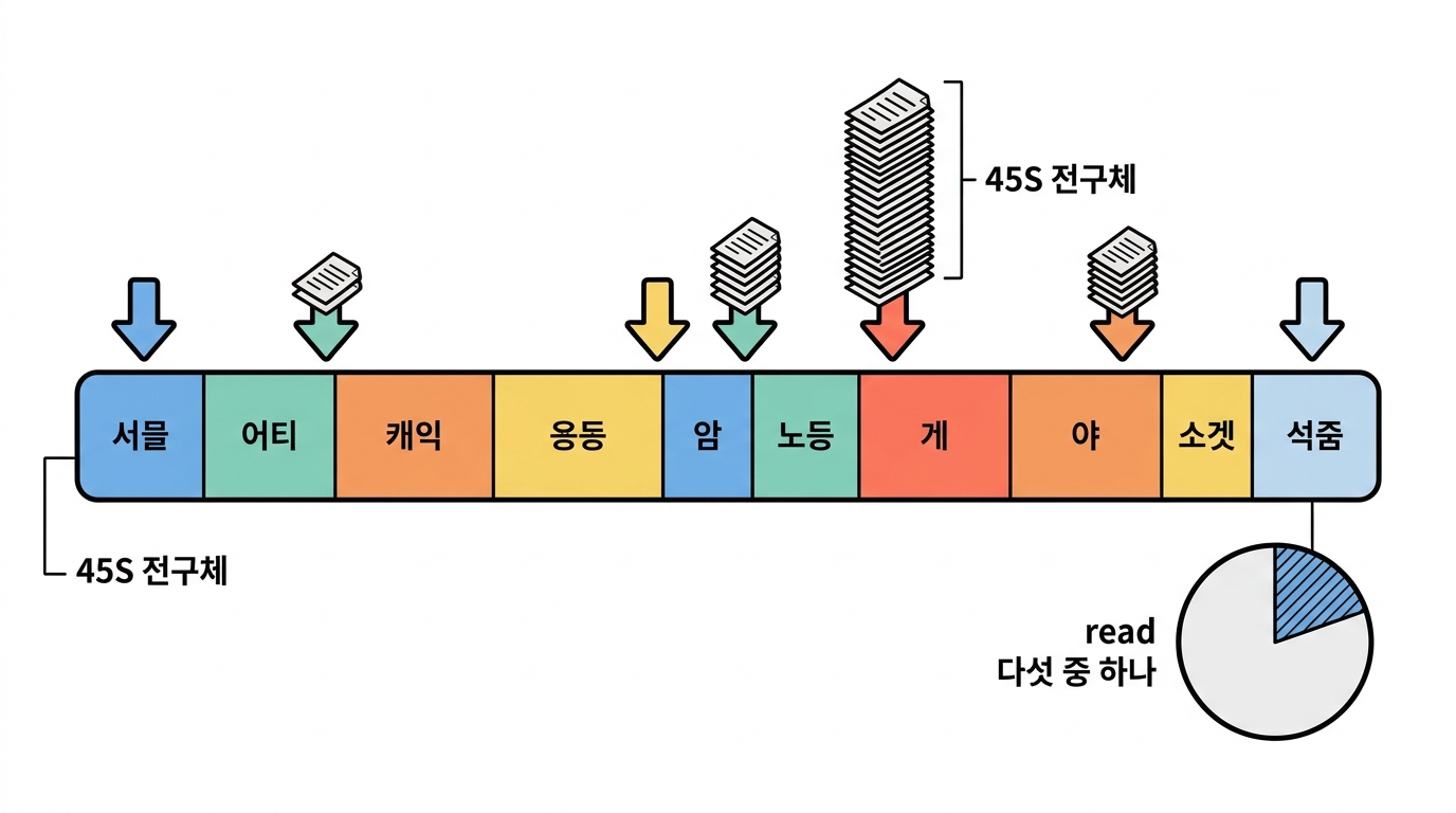 가장 흔한 서열의 정체 — read 다섯 개 중 하나가 리보솜