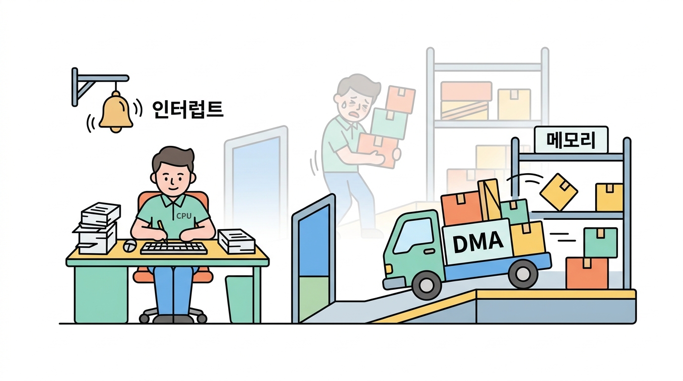 버스와 입출력 — CPU가 기다리지 않는 법