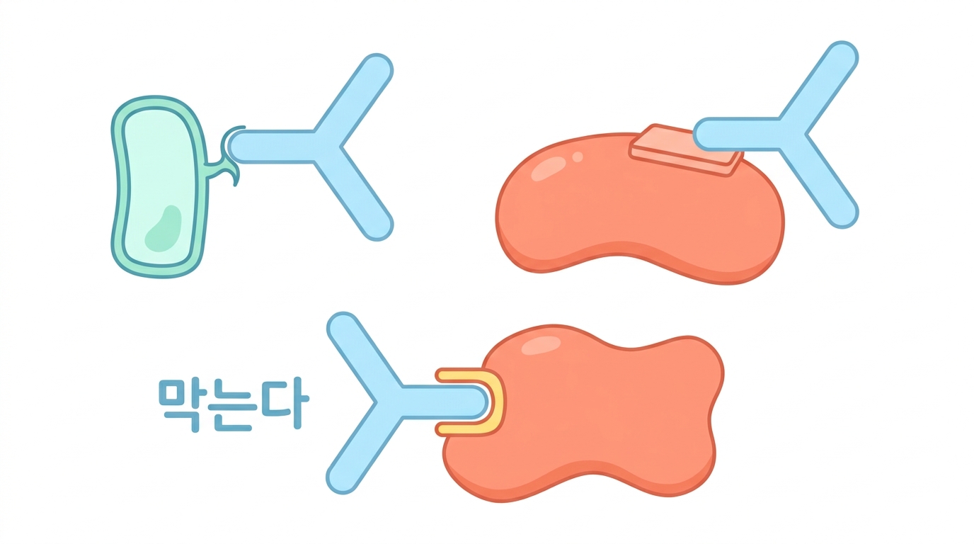 항체가 관문을 막는 법 — 어디를 잡느냐