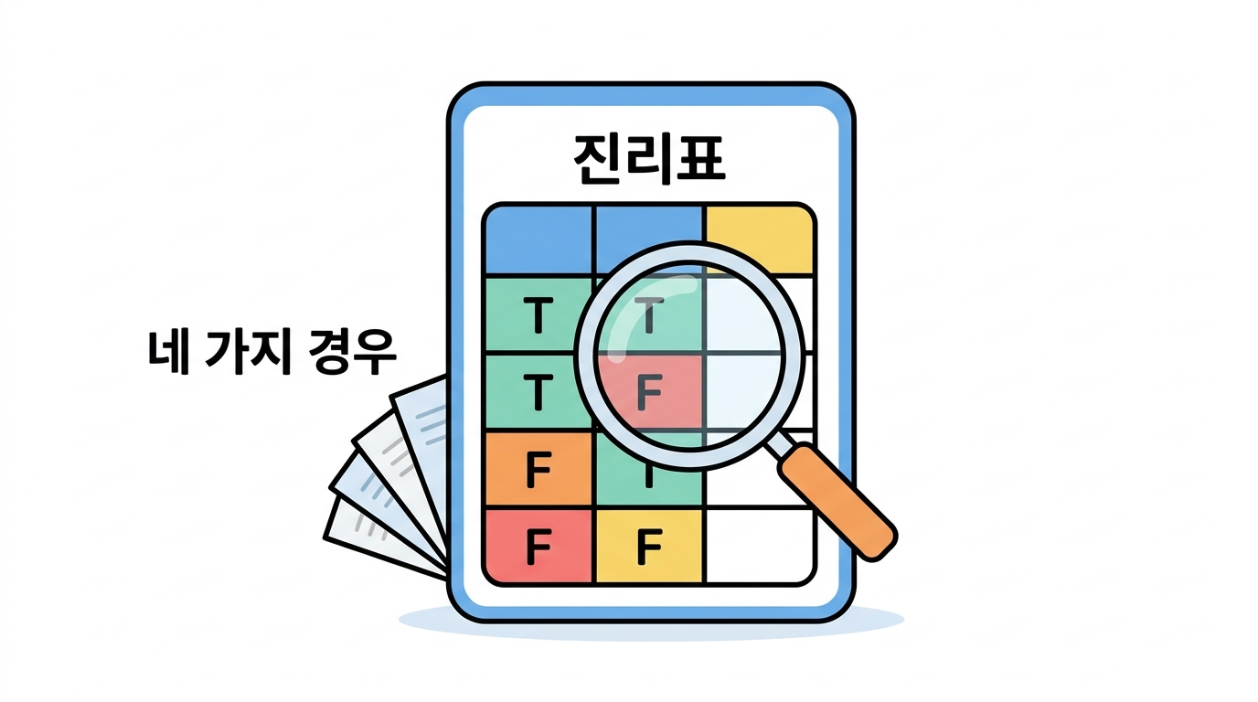 진리표 — 모든 경우를 빠짐없이 적는 표