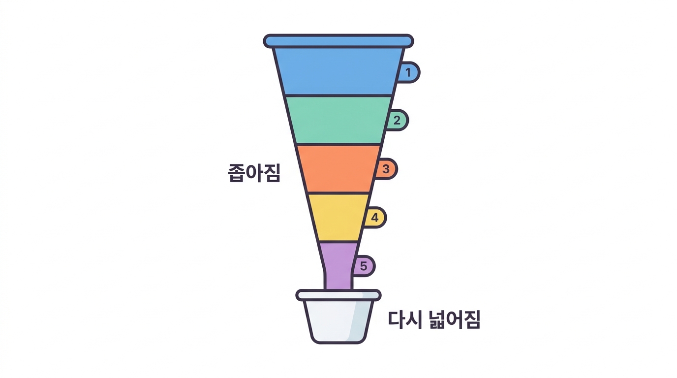 45,000개에서 하나로 — 깔때기의 모양