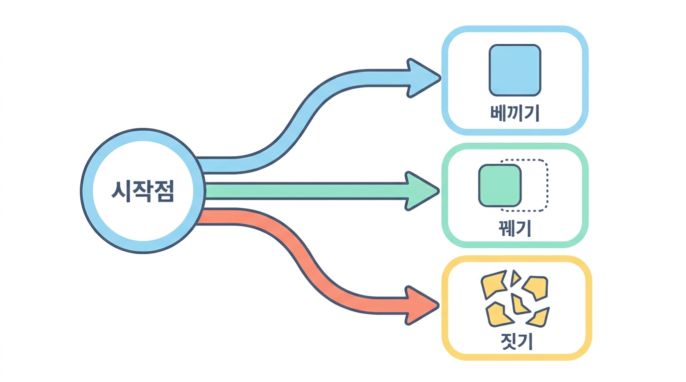 서열에서 3D 로 가는 세 갈래 — 무엇을 빌려 오는가