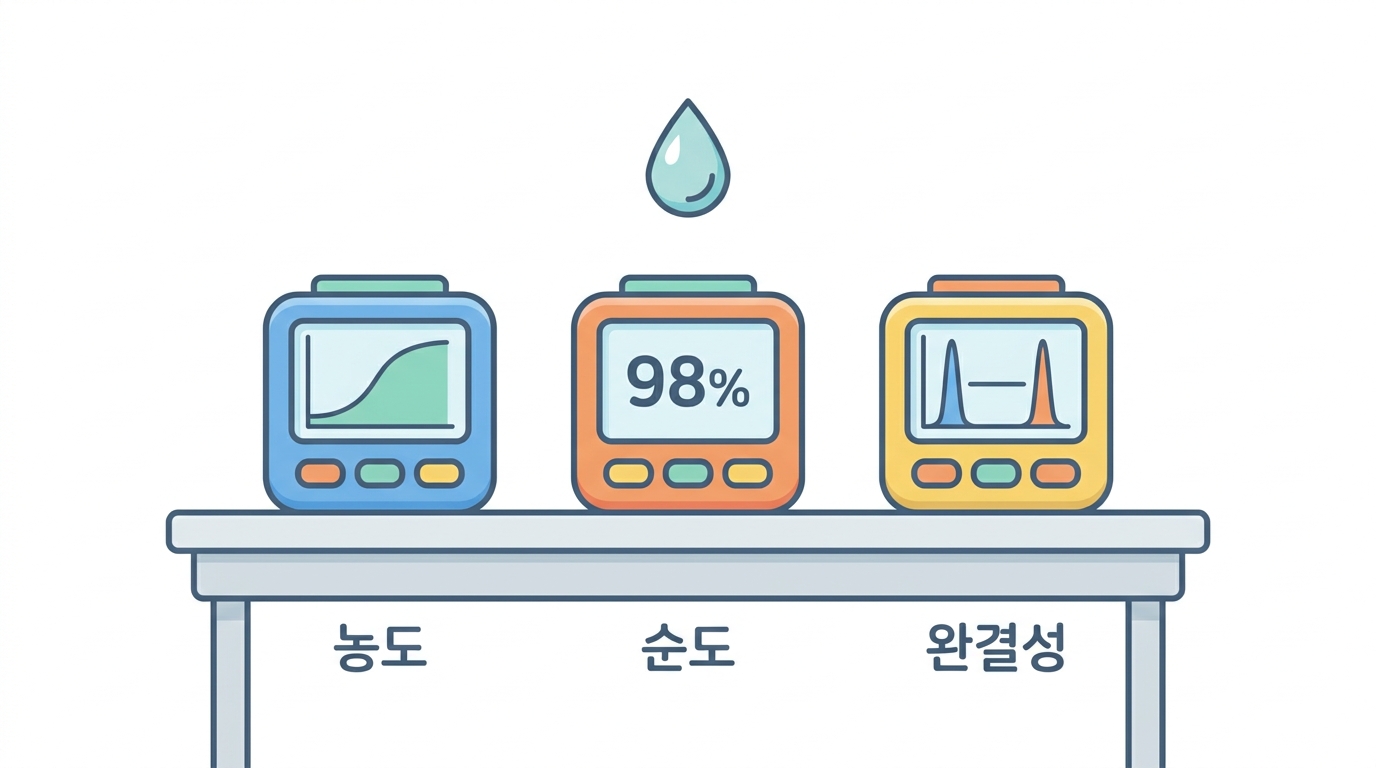 시료 품질검사 — 세 대의 기계가 다른 것을 잰다