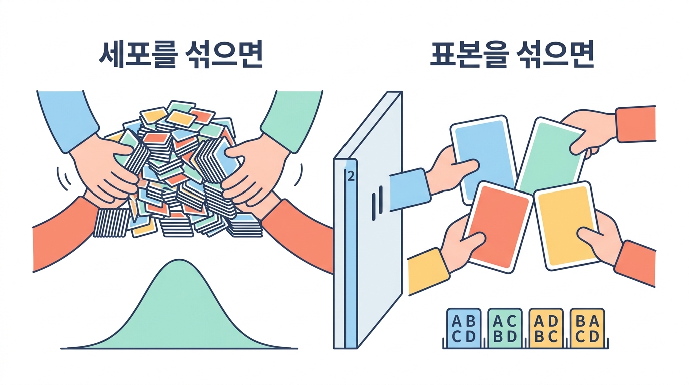유사복제 — 표본 넷으로 낼 수 있는 가장 작은 p는 0.25다