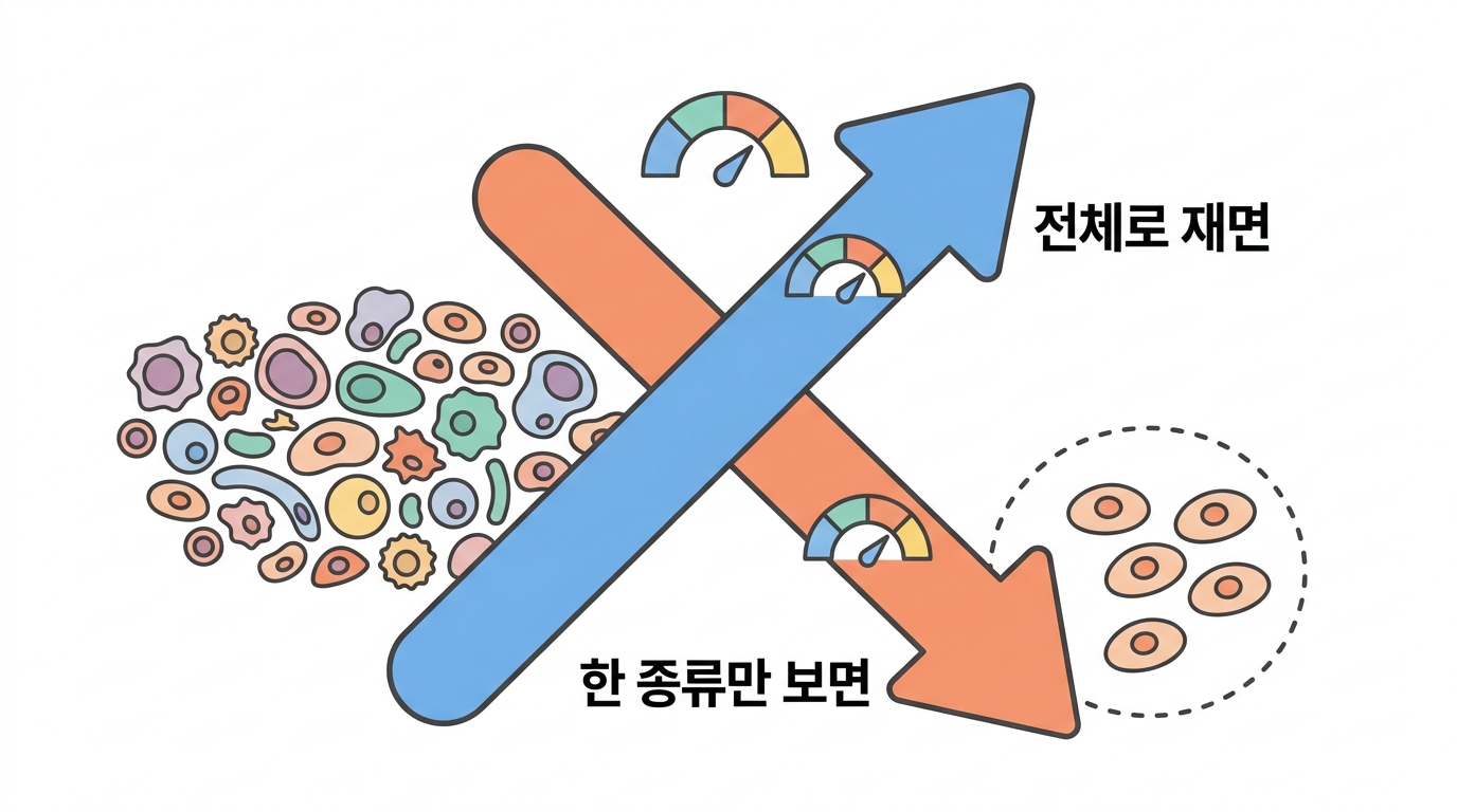 전체로 재면 오르고, T세포만 보면 내린다