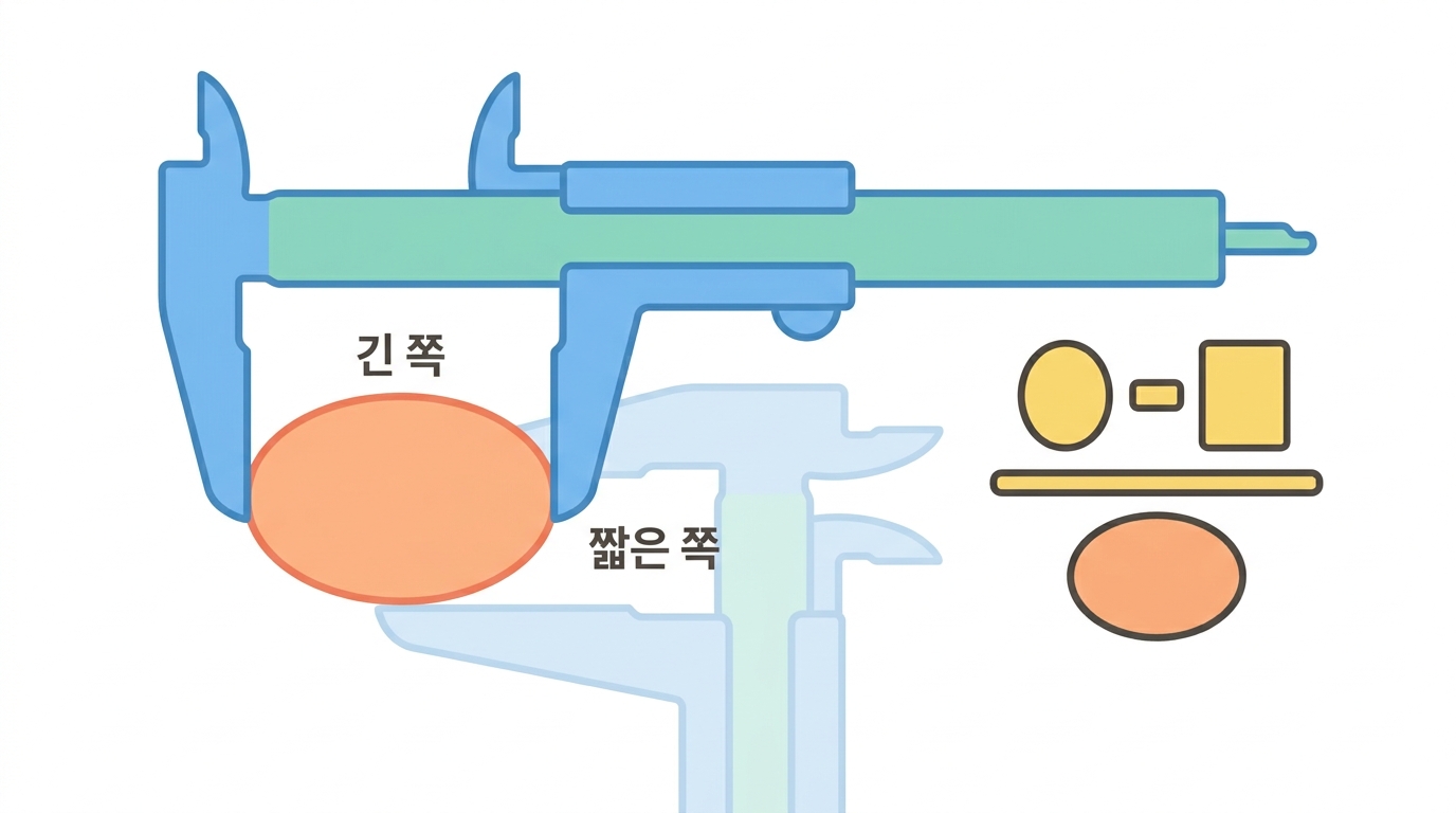 캘리퍼 두 값에서 부피로 — L × W² / 2 는 어디서 왔나