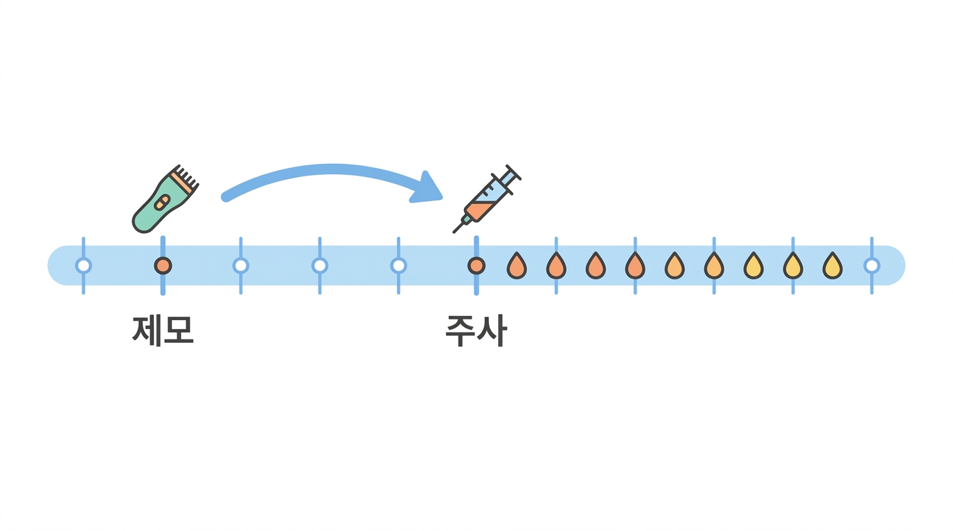 주사 일주일 전 — 8주령 암컷과 제모
