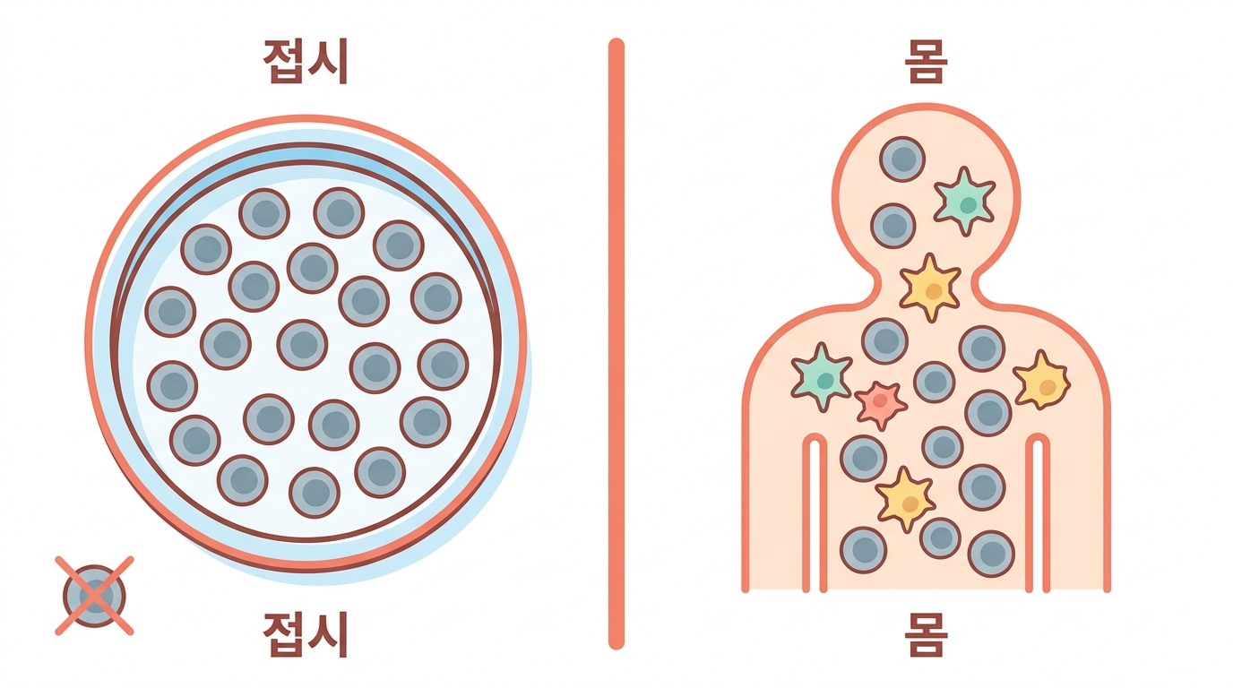 접시로는 안 되는 것 — 면역세포가 없는 실험의 한계