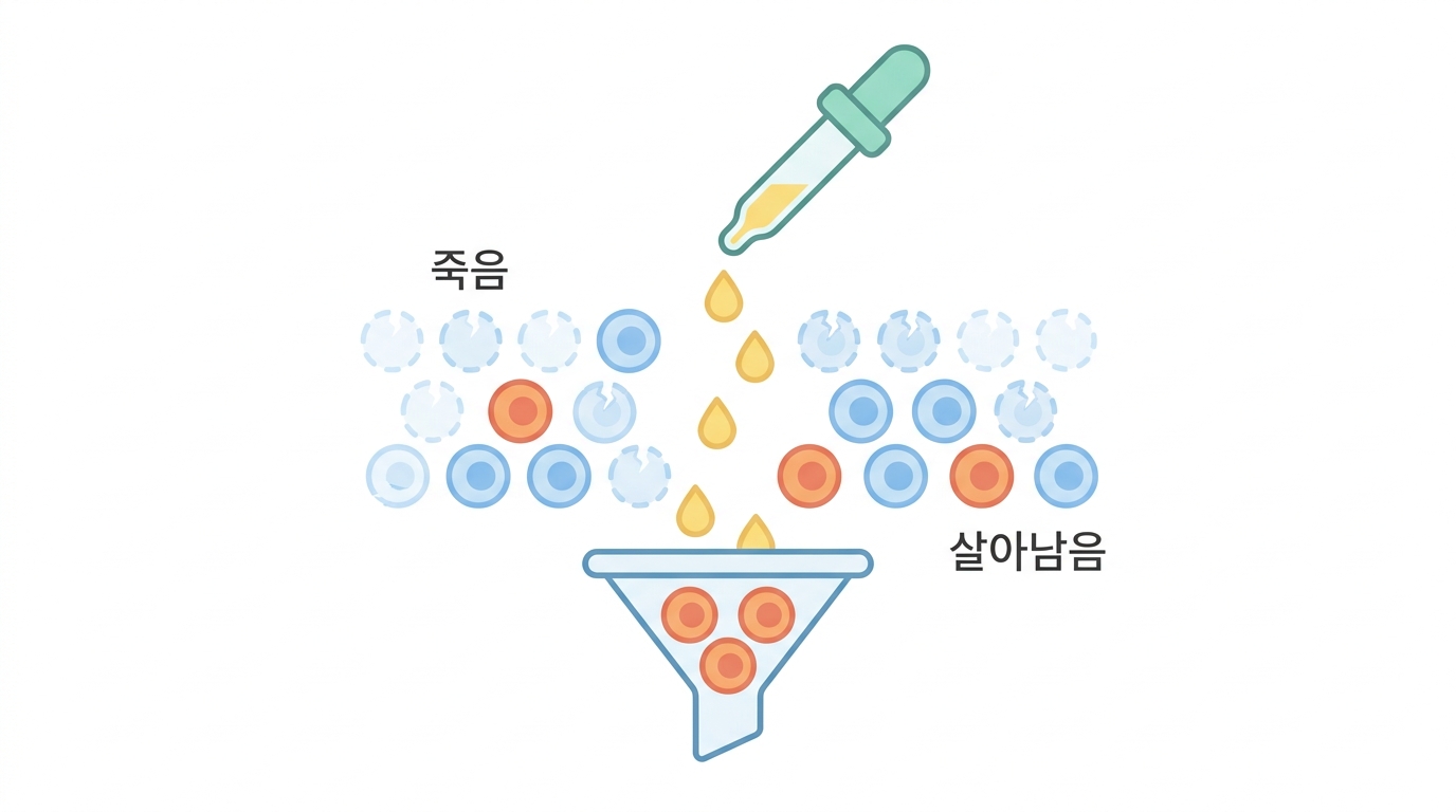 퓨로마이신 3 µg/ml — 살아남은 것만 고른다