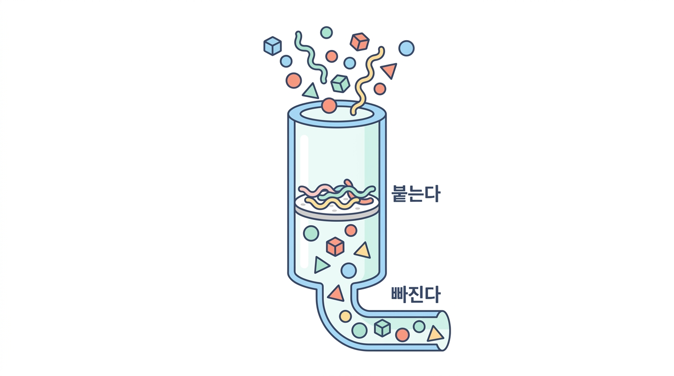 실리카 컬럼 — 붙였다 씻고 떼어 낸다
