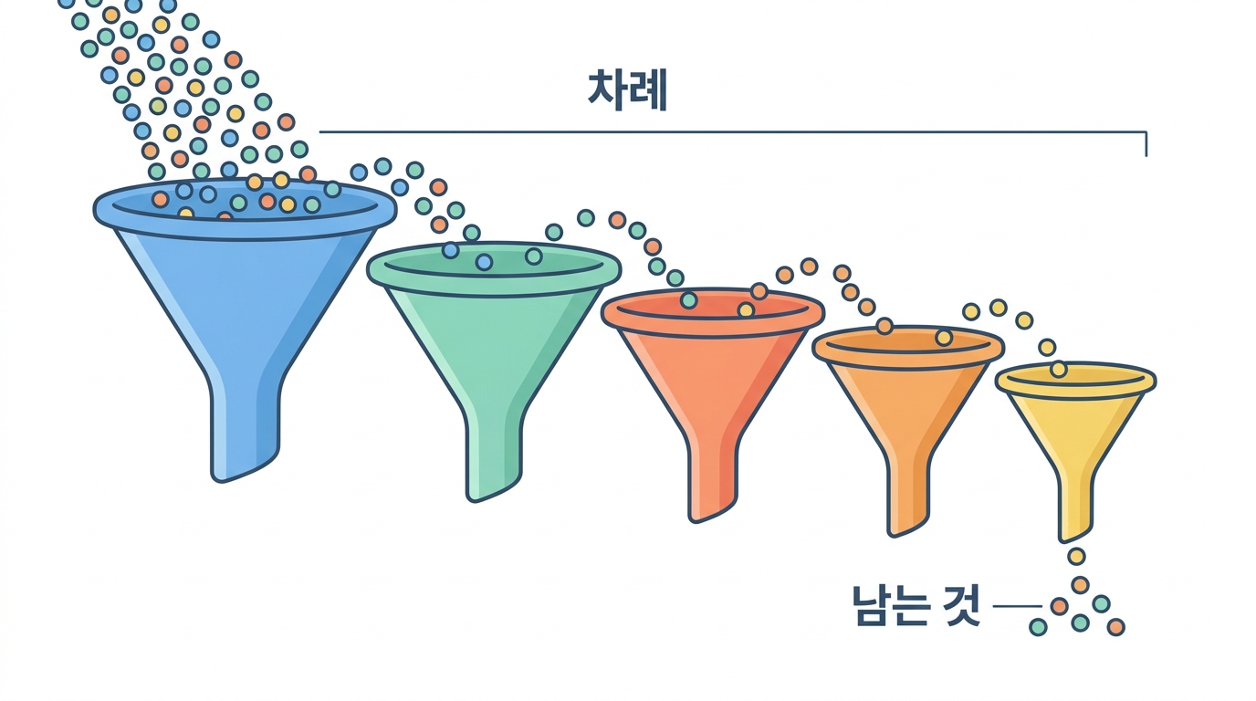 깔때기를 직접 만든다 — 단계마다 몇이 남나