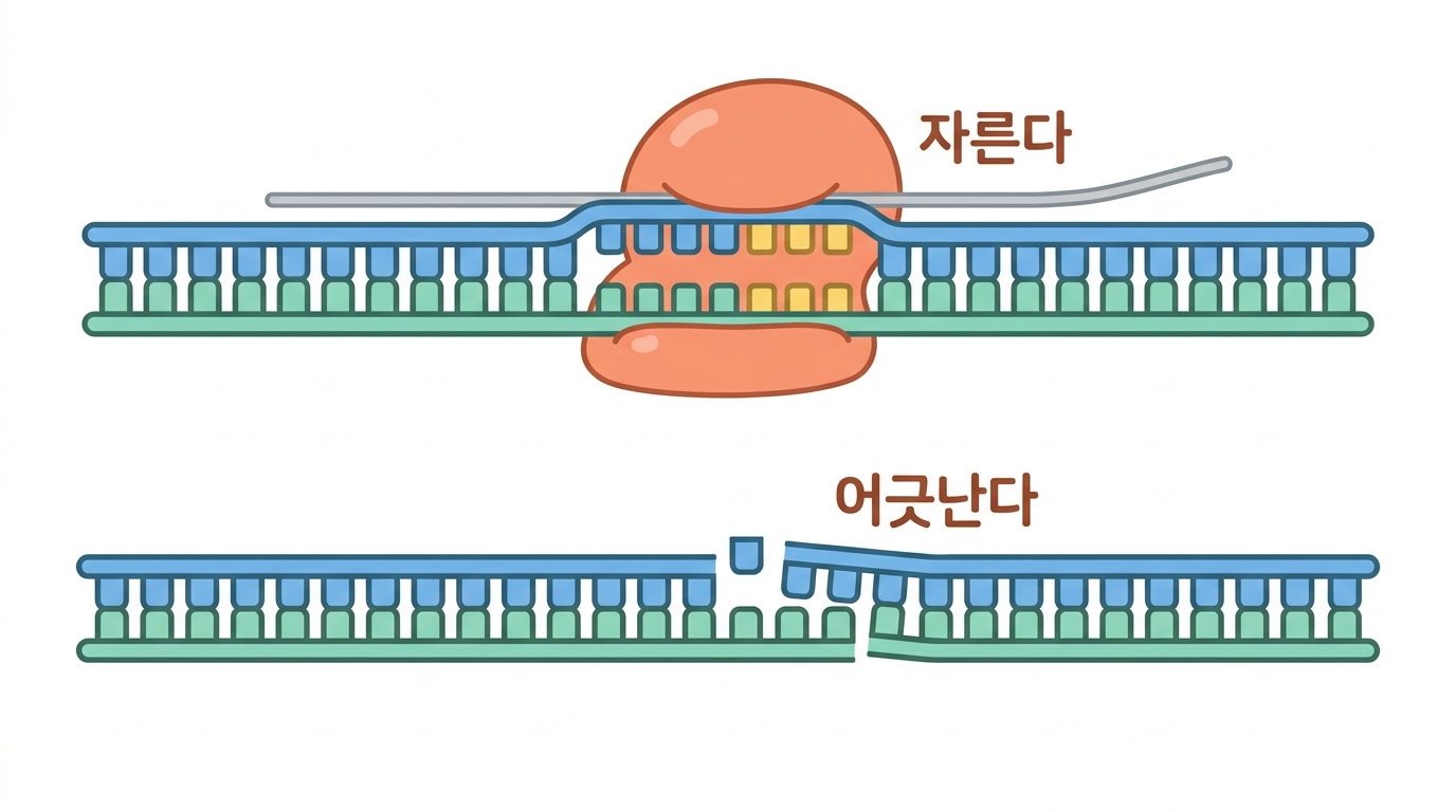 CRISPR-Cas9 — 자르고, 세포가 서툴게 붙인다