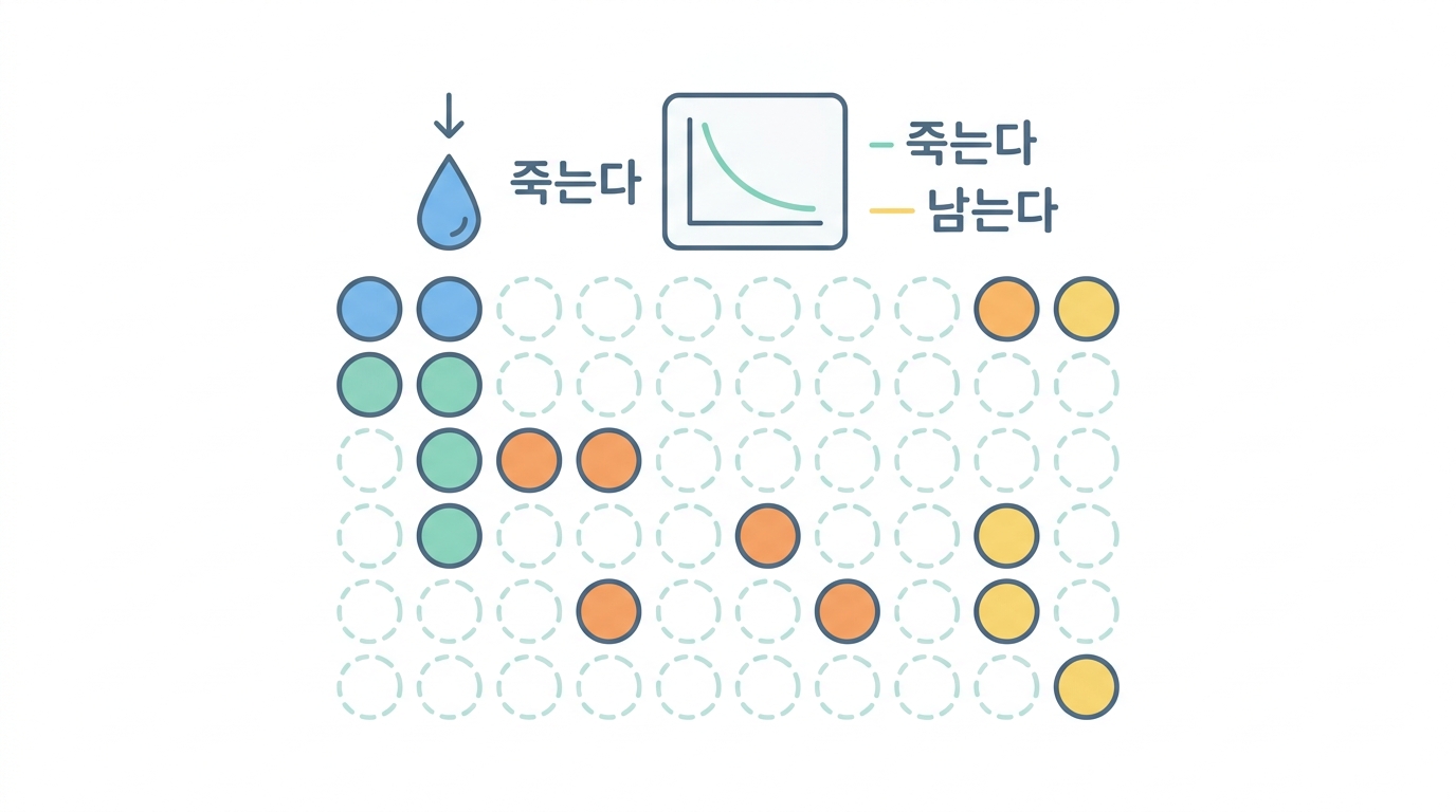 퓨로마이신 3 µg/ml — 죽음곡선을 먼저 그린다