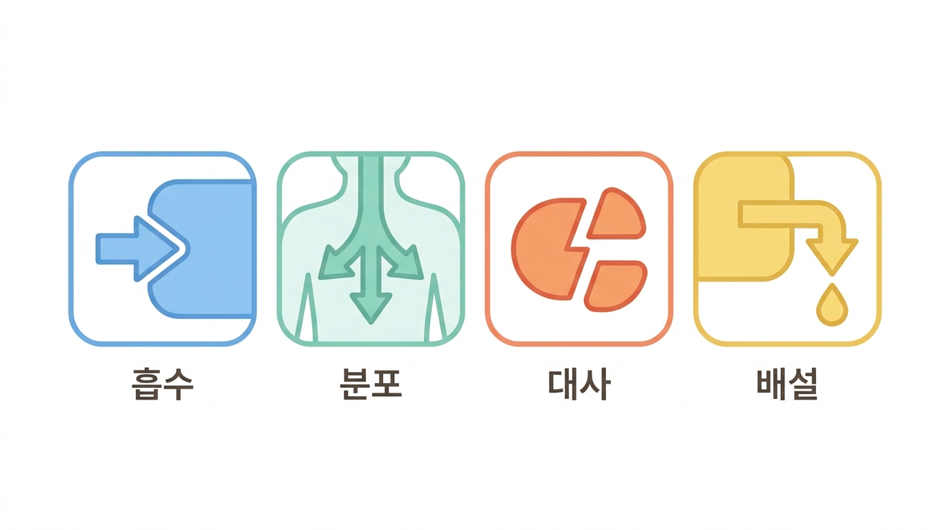 ADME 네 글자 — 들어오고 퍼지고 바뀌고 나간다