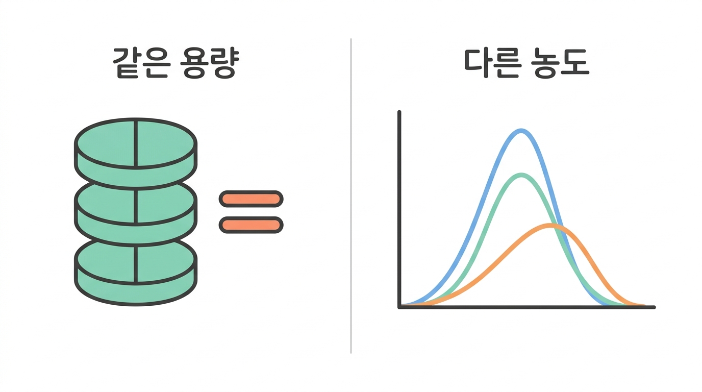 용량이 아니라 농도 — 약은 지금 거기에 있는 만큼 일한다