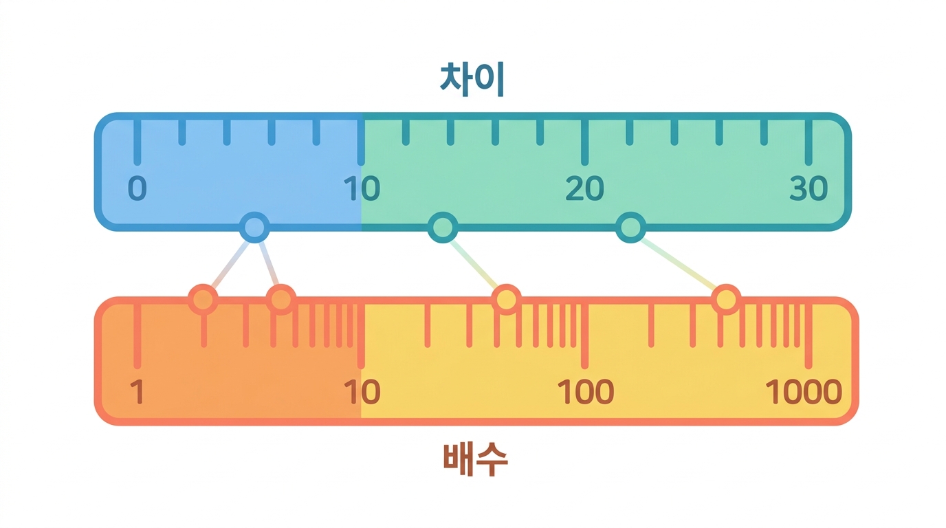 왜 log2 를 씌우나 — 발현량의 눈금