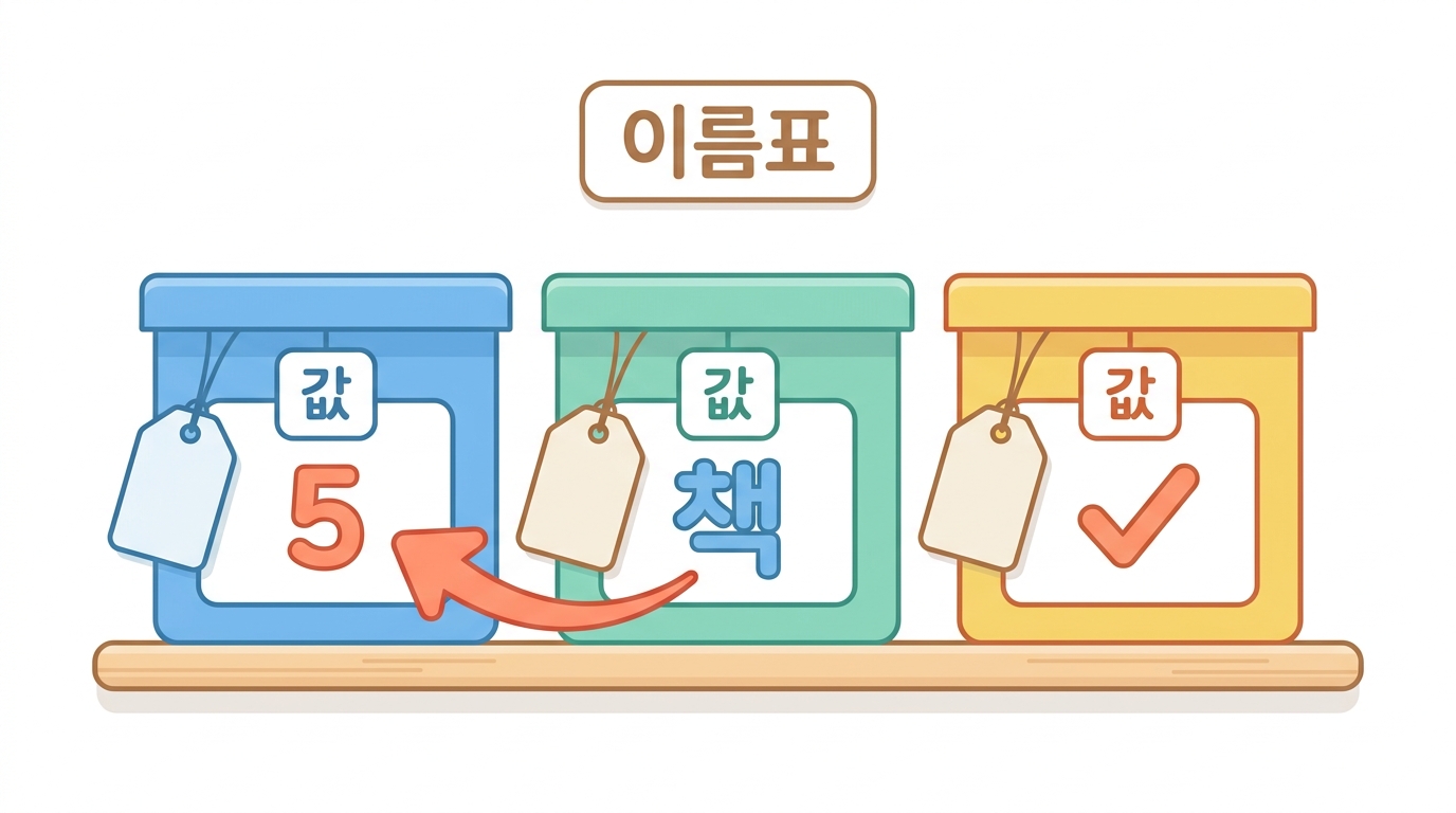 값과 이름표 — 변수·숫자·참거짓