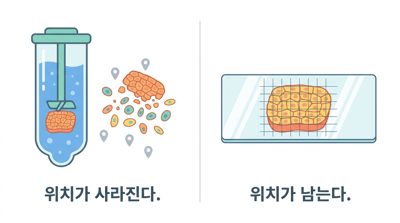 좌표가 있는 자료 — 세포를 뜯어내지 않고 읽는다