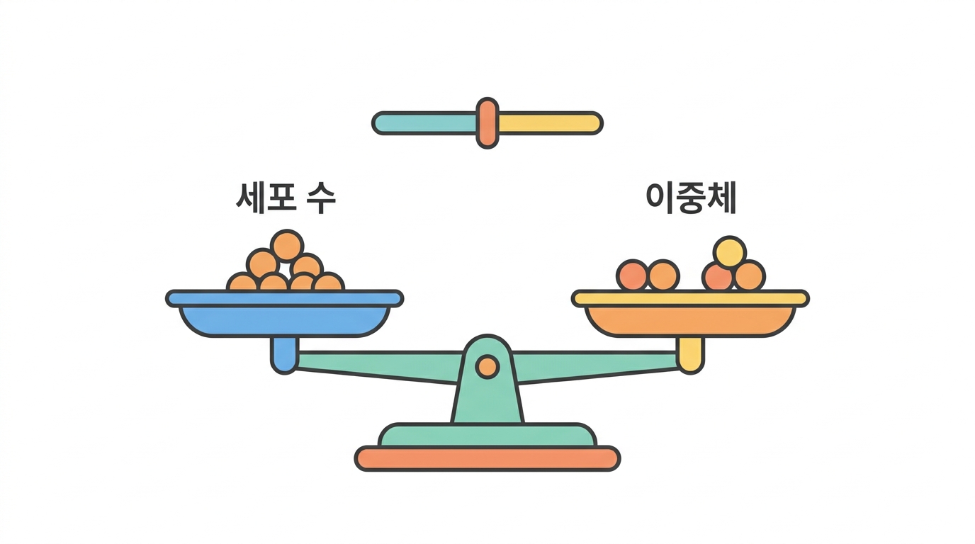 세포를 몇 개 넣을까 — 되찾는 수와 이중체의 맞바꿈