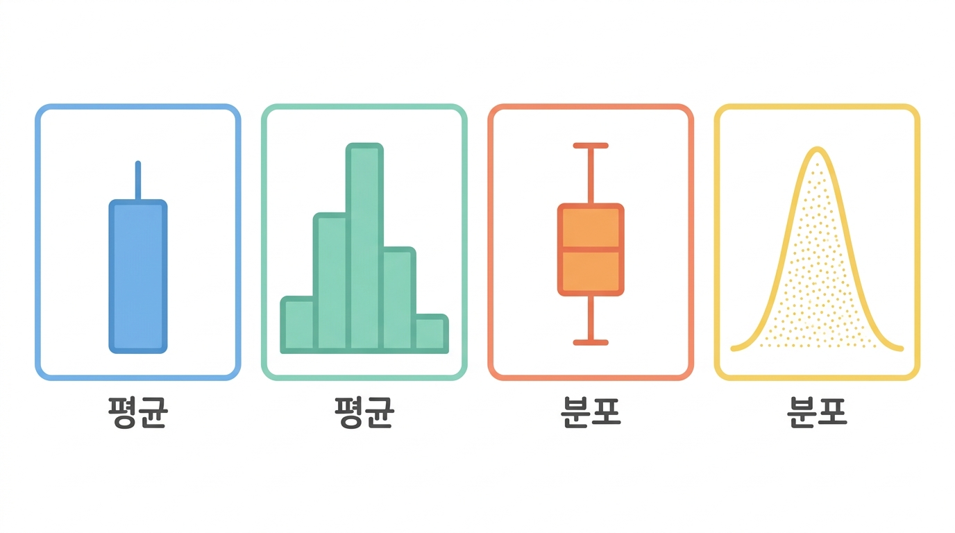 분포를 보이는 네 가지 — 히스토그램·상자·바이올린·점