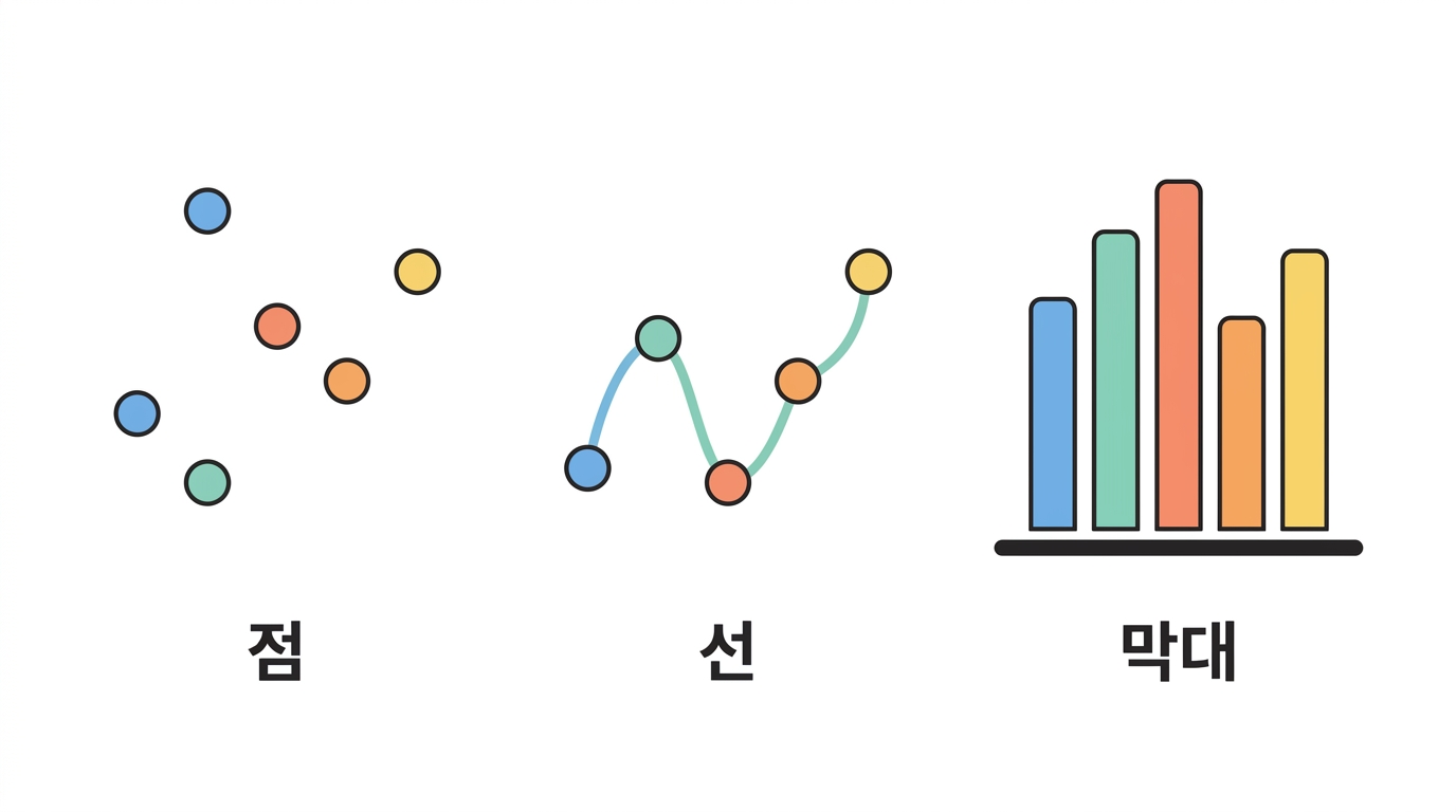 점·선·막대 — 세 표식이 하는 약속
