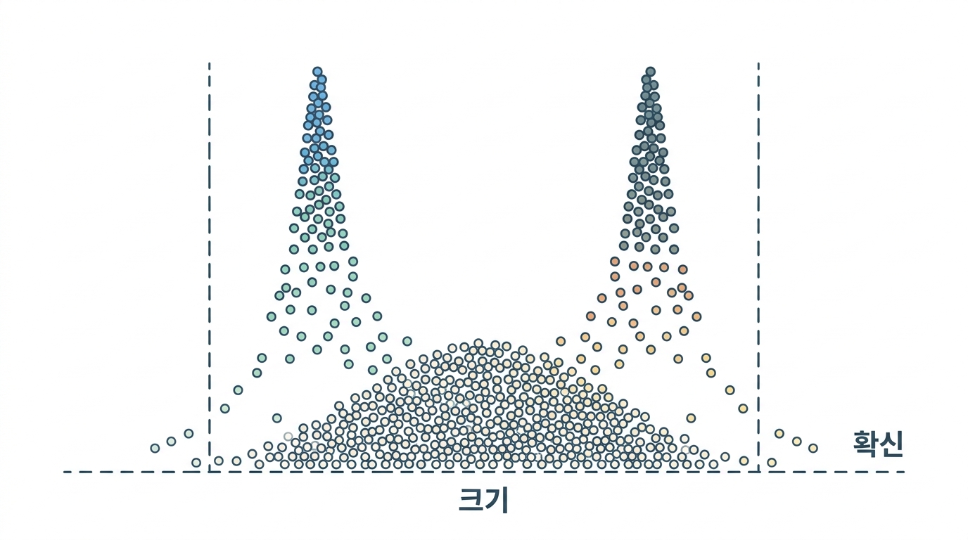 Volcano plots — size across, confidence up