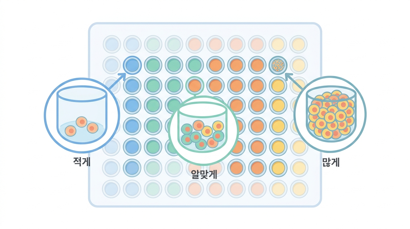 96웰에 몇 개를 심나 — 0.5~1.5 × 10⁴ 이 나온 계산